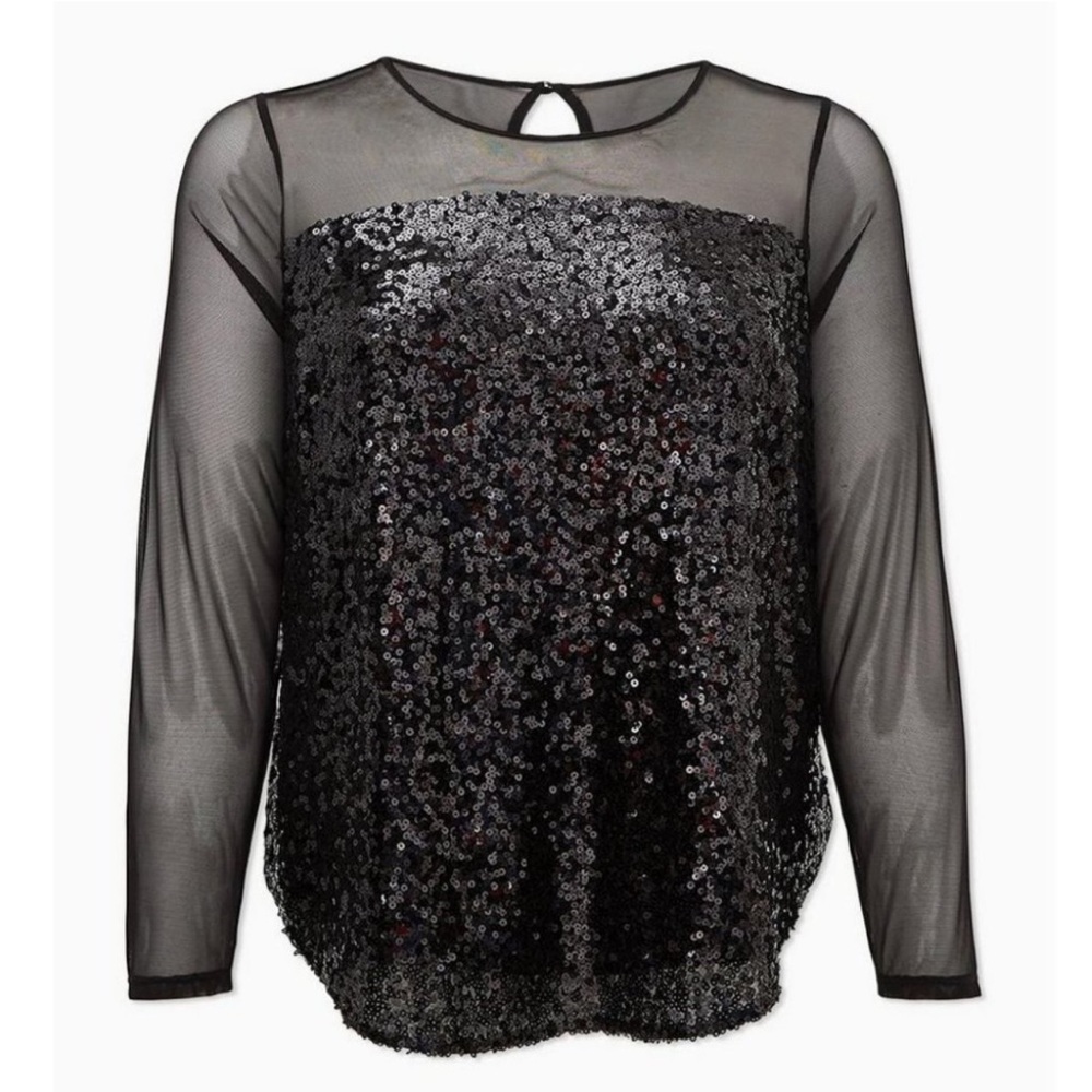 Torrid Black Long Sleeve Mesh And Sequin Top Size 1X Sophisticated Holiday Goth - Picture 4 of 12